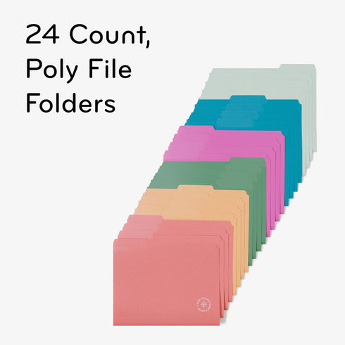 U Brands U-Eco Poly File Folders, Set of 24, Assorted Brights, 1/3-Cut Tabs, 100% Recycled Labels