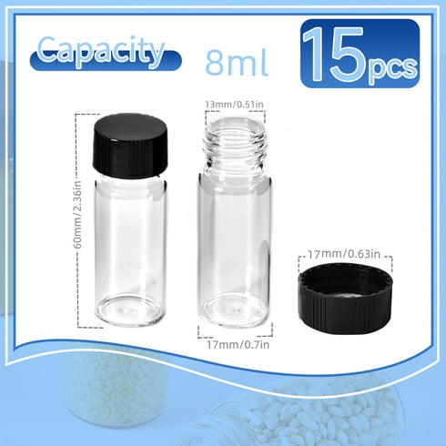 15 PCS 2 Dram Glass Vials, 17x60mm 8ml Borosilicate Glass Empty Vials with Caps, Leak-Proof