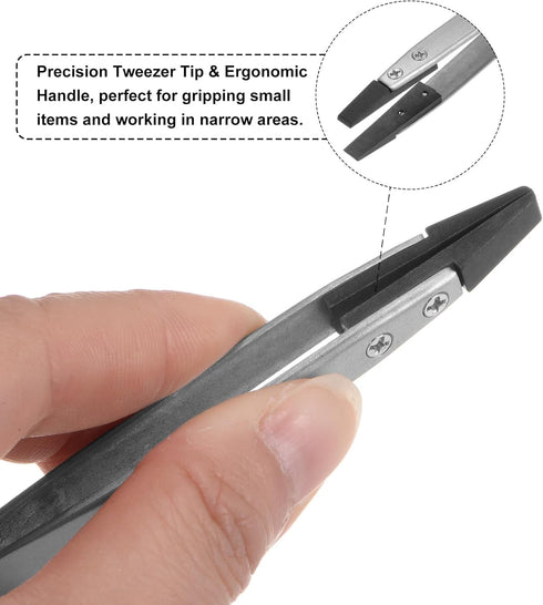 2 Pair Carbon Fiber Tweezer Tips, 1.1" Length, Replaceable Straight Flat Heads, Heat Resistant Non-Conductive, Black