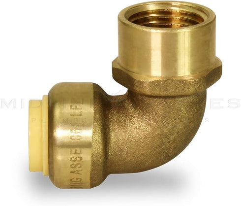 Everflow Supplies Pushlock UPF1 1 Inch Long Push x Female Elbow for Push-Fit Fittings, No Lead DZR Forged Brass, Connects PEX, CPVC, and Copper, Pre-Lubricated Quick Installation by Pushlock