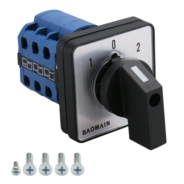 Baomain 660V 20A On-Off-On Changeover Control Rotary Cam Switch, 3 Positions, 12 Terminals SZW26-20/D303.3