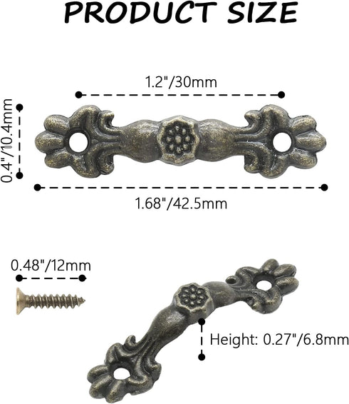 24 Pcs 1.68 inch Antique Drawer Pulls, Decorative Handles for Dresser Drawer Jewelry Box, Bronze