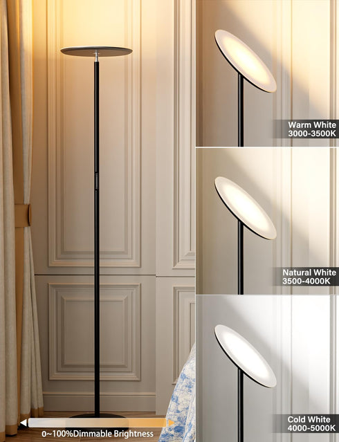 40W/2400LM Dimmable, 3 Modern LED Floor Lamp - Remote & Touch Control, Sky Torchiere Standing Lamp, Fully Color