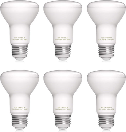Dimmable R20/BR20 LED Flood Light Bulb 7W 50W Equivalent 5000K Daylight White 600lm E26 Screw Base (6 Count)