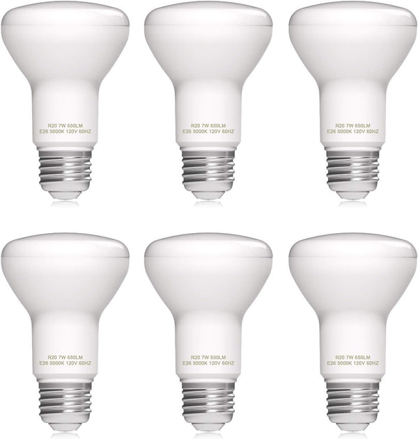 Dimmable R20/BR20 LED Flood Light Bulb 7W 50W Equivalent 5000K Daylight White 600lm E26 Screw Base (6 Count)