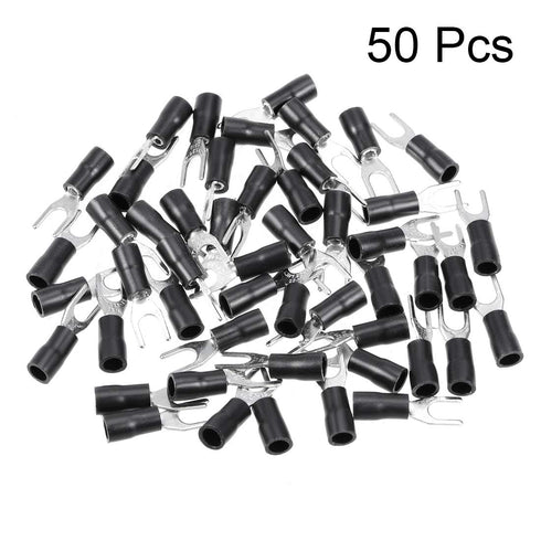 uxcell 50Pcs SV1.25-4S Insulated Fork Spade U-Type Wire Connector Electrical Crimp Terminal 22-16AWG Black