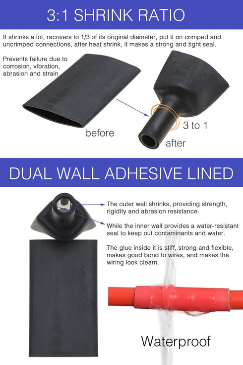 8 FT Diameter 3/4 Inch Heat Shrink Tubing, 3:1 Dual Wall Adhesive Lined Marine Grade Electrical Cable Insulation Wrap