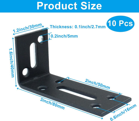 Aracombie 10Pcs 90 (3x1.2x1.6inch) Black L Bracket, Joint Right Angle Bracket Corner Brace, Degree Angle Brackets