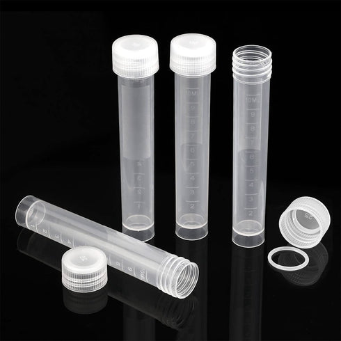 50PCS 10ml Plastic Small Vials with Screw Caps, Cryotubes, PP Material, Free from DNase, RNase
