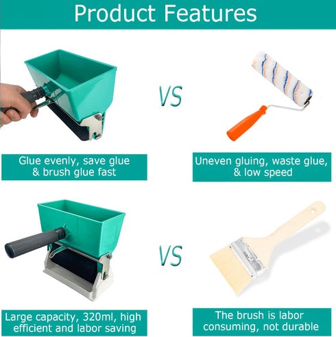 6 Inch Portable Glue Applicator Roller with Paint Bucket, Handheld Manual Adhesive Spreader for Woodworking