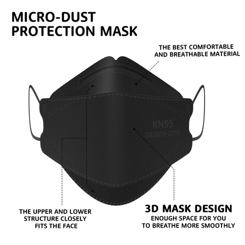 KN95 50 Pack, KN95 LEVENIS Face Masks Breathable Comfortable and Disposable Mask, Black