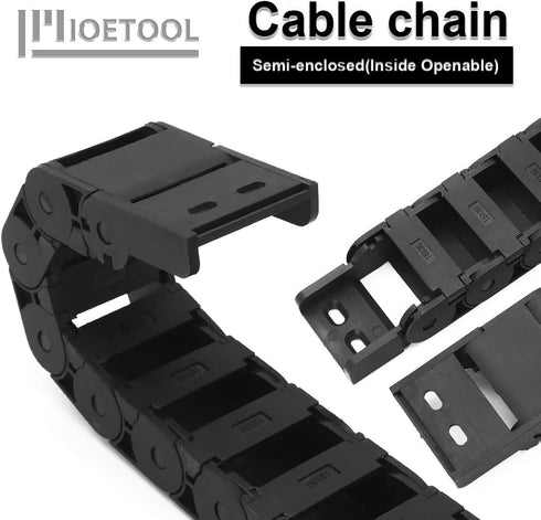 R28/38 Black Plastic Cable Wire Carrier Drag Chain, 15mm x 30mm (Inner H x Inner W), 1M Length for CNC with End