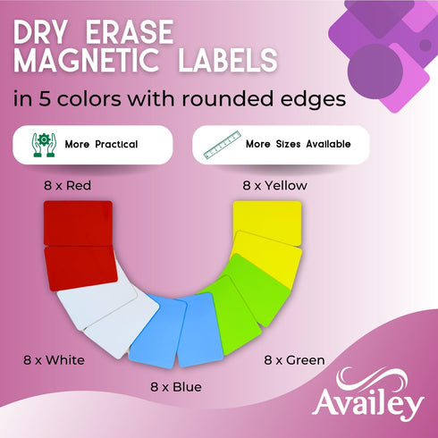 Availey 40 Pieces Magnetic Dry Erase Labels, 3 x 2" Reusable Strips for Classroom Home Office, Writable Cards