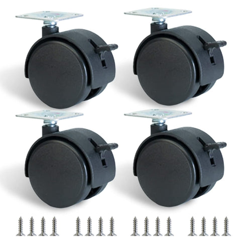 2 Inch Furniture Caster Wheels, 4 Pcs Swivel Plastic Rollers with Locks for Cabinet Drawer Table Desk