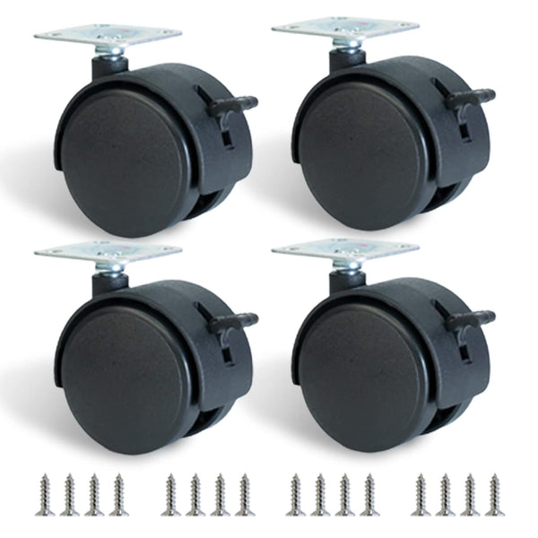 2 Inch Furniture Caster Wheels, 4 Pcs Swivel Plastic Rollers with Locks for Cabinet Drawer Table Desk