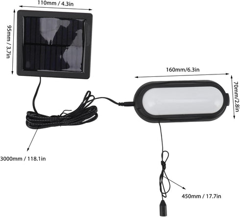 Solar Pendant Light, Wall Mounted Outdoor Powered LED Shed with Pull Cord Switch Waterproof Energy Saving Hanging