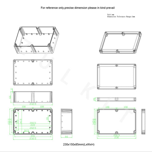 Zulkit Junction Box, IP65 Waterproof Dustproof ABS Plastic Electrical Boxes Electronic Enclosure Black 9.1 x 5.9 x 3.4