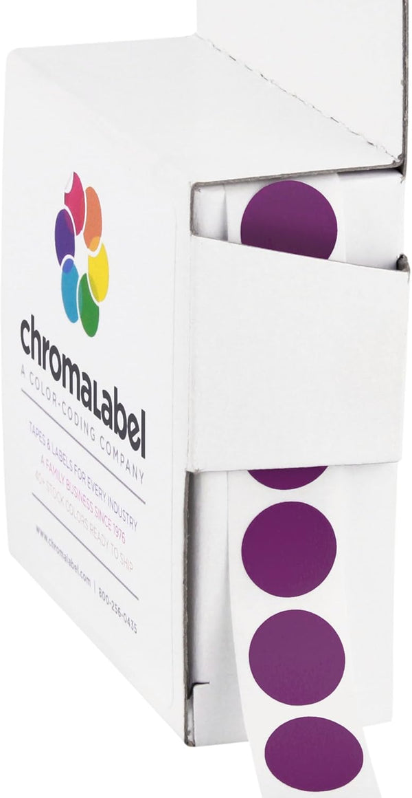 ChromaLabel 1/2 Inch Circle Labels, Permanent Colored Dot Stickers, Round Sticker Labels, 1000 Pieces, Purple