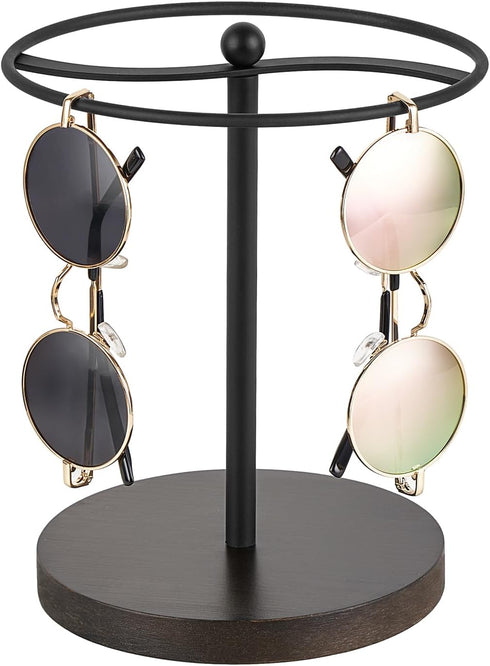 Mkono Sunglasses Organizer with Metal Frame and Wood Base, Eyeglasses Rack for up to 12 Pairs, Black