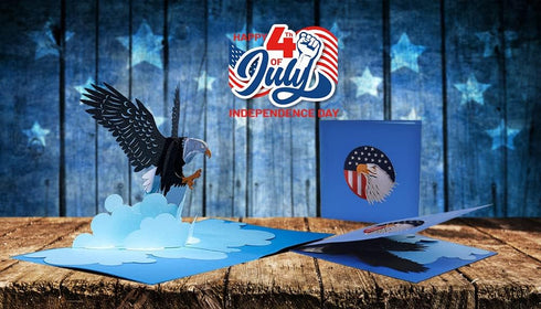 CUTE POPUP 4th of July Cards, 3D Unique Bald Eagle Card, Independence Day Pop Up Card for Family and Friends