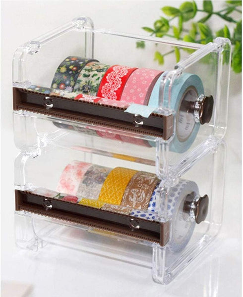 Washi Tape Dispenser & Cutter, Roll Holder Organizer for Masking Tape Desktop DIY Sticker Storage