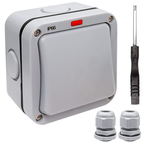 Taiss Outdoor Switch, IP66 Waterproof Switch with Red LED Indicator, 1-Gang 2-Way Light Switch