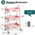 Generic 3 Tier Rolling Cart, Metal Utility Cart with Lockable Wheels - Pink Storage Organizer for Kitchen, Bathroom