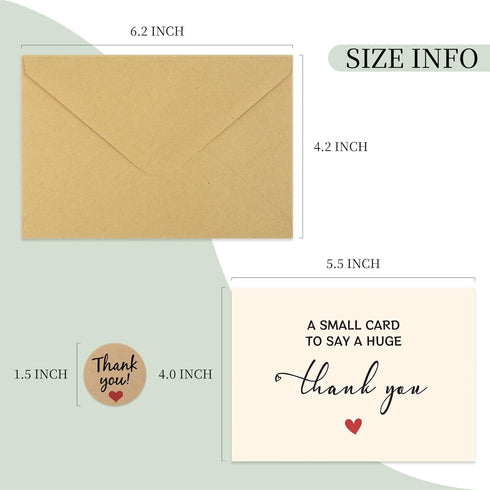 JIXZEN 25 Pack 350GSM, Thank You Cards with Envelopes & Matching Stickers, Thank You Notes for Wedding, Business, Baby