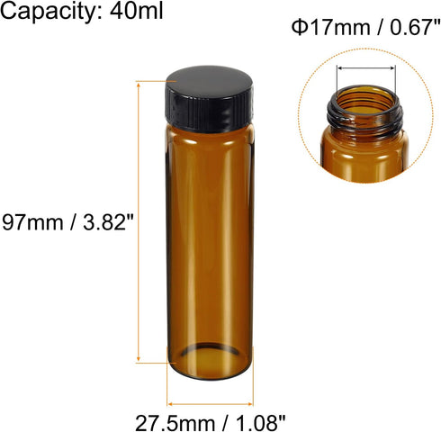 PATIKIL 40mL Reagent Media Bottle, 10 Pack Round Glass Storage Bottles with Plastic Screw Cap for Home, Lab, Brown