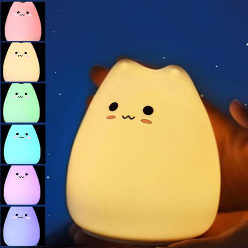Cat Night Lamp, 7 Colors, Silicone Squishy Cat Night, Battery Operated Night