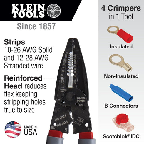 Klein Tools 1019 Klein Kurve Wire Stripper / Crimper / Cutter for B and IDC Connectors, Made in USA, Terminals, More by Klein Tools