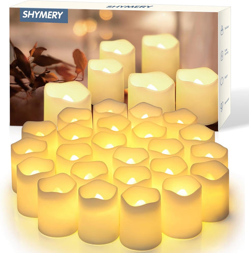 SHYMERY Flameless Votive Candles - 24 Pack, 200+ Hour Battery Operated LED Tea Lights for Wedding and Christmas