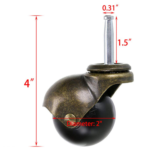 Skelang 2 Inch Pack 4 Ball Caster Stem Caster Wheel with Sockets, Vintage Antique Swivel Caster for Furniture, Ottoman
