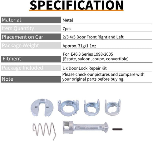 Keenso Door Lock Repair Kit - Front Left Right Cylinder for E46 3 Series 1998-2005