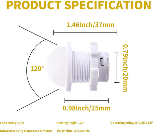 hiSpkNix 12 Pack 85-265V 40W, 30s Motion Sensor Switch PIR Wall/Ceiling Mount with Auto-Off & Night Mode