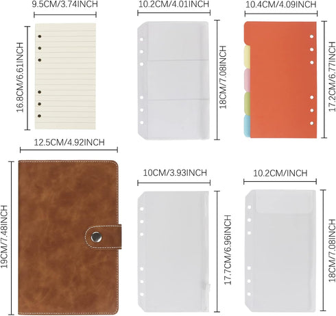 FYY Leather A6 Binder - 6 Ring Binder Notebook, Refillable Notebook A6 Planner Binder with Binder Pockets, A6 Dividers,
