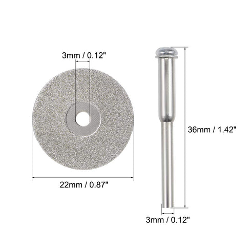 uxcell 10 Pcs 22mm Diamond Cutting Wheels with 2 Pcs Mandrels for Rotary Tool