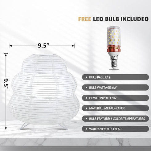 3 Bedside(Bulb Paper Lantern Lamp, Japanese Paper Table Lamp with Color, Cute Wabi-Sabi Rice Paper Lamp for Desk