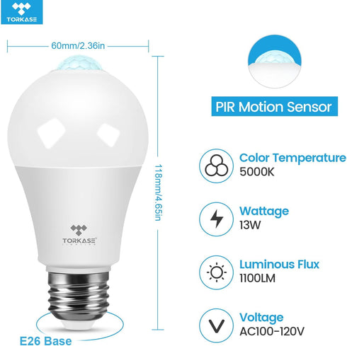 Bulbs 13W (100W 3 Pack A19 E26 Bulb, 5000K Motion Sensor Light Equivalent), Motion Activated Dusk to Dawn LED Daylight