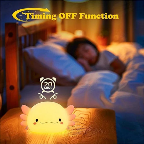 OFAPLFKUR Cute Axolotl Night Light Silicone Nursery Sleeping Lamp Touch Control Nightlights USB Rechargeable Table Lamp