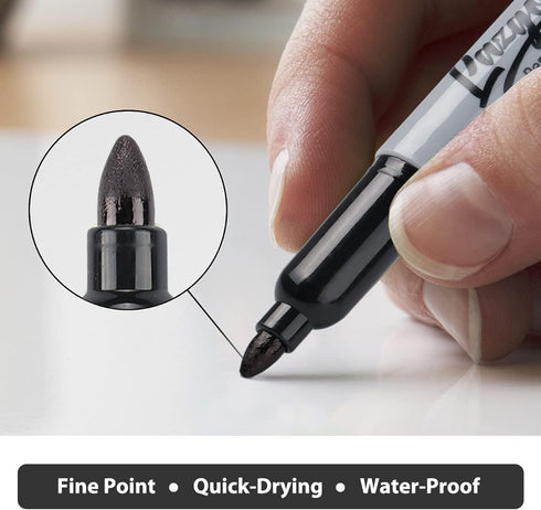 Permanent Markers Bulk, 32 Pack Black Fine Tip Waterproof Marker Set for School, Office, Home Supplies