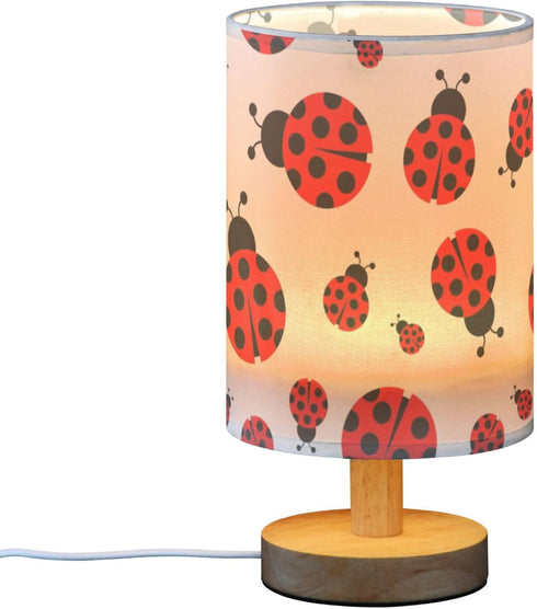 Qilmy Ladybug Bedside Table Lamp with LED Light Included, Button Switch Control for Bedroom Nightstand Lamp with USB