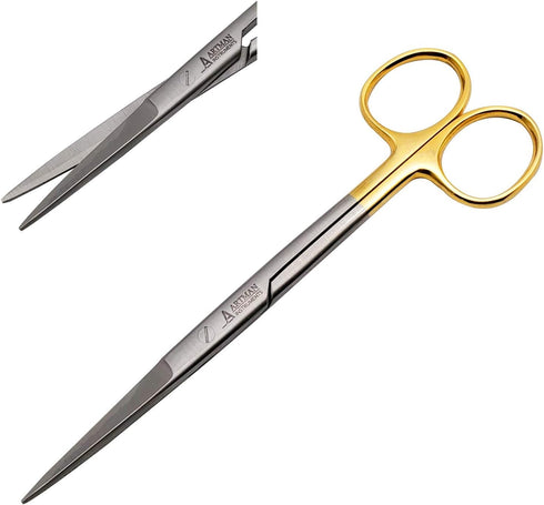 5" ARTMAN INSTRUMENTS Scissors Straight | Tungsten Carbide Inserts Extra Sharp | Gold-Plated Handle | Dental, Surgical