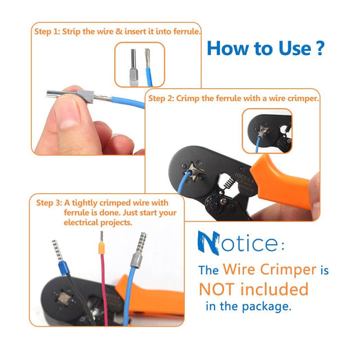 Sopoby 800PCS Insulated Wire Ferrules Crimp Pin Terminal Kit for Electrical Projects, AWG 24-10, 8 Sizes