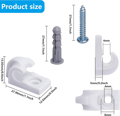 25 Pcs White Down Wall Clips- Wire Shelf Brackets Loop Clips- Closet Maid Support Brackets- Plastic Closet Shelves Clips Screws and Expansion Tubes for Wire Shelving