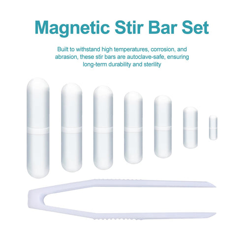 stonylab Magnetic Stir Bar Set, 8-Piece PTFE-Coated Set with Tweezer for Laboratory Use