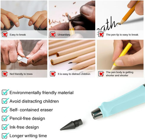 Inkless Pencil with Eraser, 5 Sets of Infinity Everlasting Pencil, Reusable Infinite Pencil with Extra Erasers