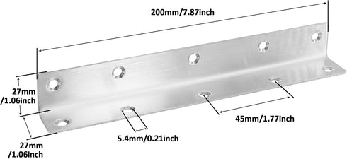 4 Pack 8" Wood,200mm L Bracket, Heavy Duty Corner Brace, Shelf Bracket Angle Bracket for Shelves, Polished Silver