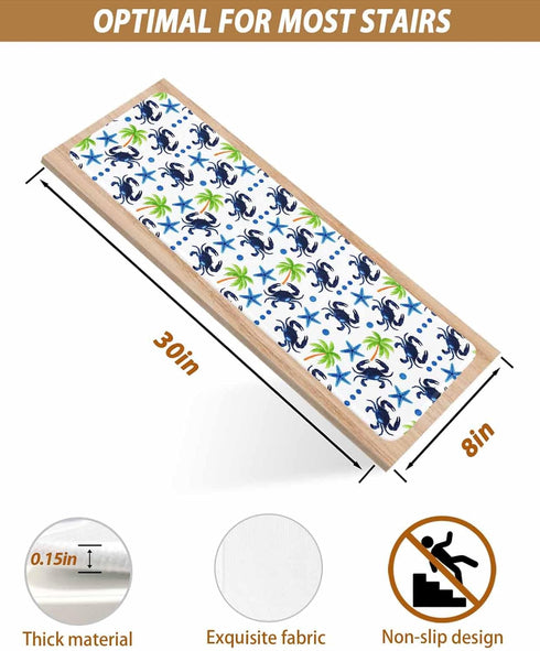LBCASA 4 8 30 Inch Stair Treads Non Slip Indoor for Wooden Steps, Crab Palm Trees Pcs Stair Mats for Kids Elders Dogs