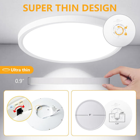 RLEDPZTX Light,9 Inch 18w 1860lm,3000k/4000k/6000k 3CCT (4Pack-White) Led Flush Mount Ceiling Selectable, Round Modern